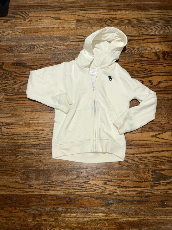 abercrombie kids Other - abercrombie kids Cream Zip Hoodie with Navy Moose Logo